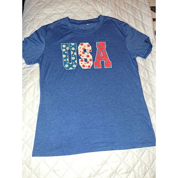 Women's Blue USA T-Shirt Size Large - Picture 1 of 6